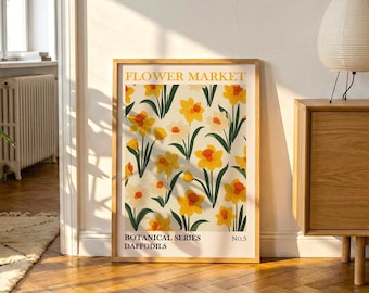 Vintage Daffodil Print | Spring Botanical Wall Art | Yellow Floral Poster for Cottagecore Home Decor