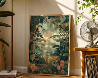 Tropical Leopard Print | Lush Jungle Botanical Wall Art, Toucan Rainforest Decor