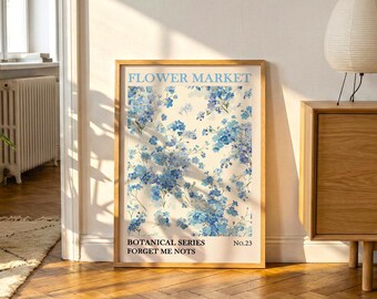 Forget Me Not Poster | Vintage Blue Floral Botanical Print, Cottage Decor