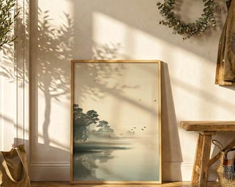 Japanese Coastal Dawn Poster | Minimal Ocean Wall Art