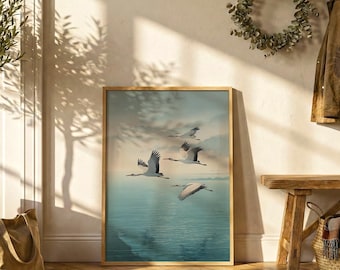 Póster de grulla japonesa / Arte mural oceánico