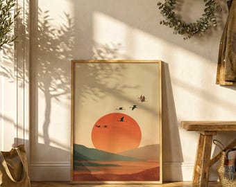 Japanese Sun Landscape Poster | Minimalist Wall Art