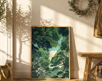 Poster raffigurante la volta della foresta giapponese / Quadro da parete con tema natura verde