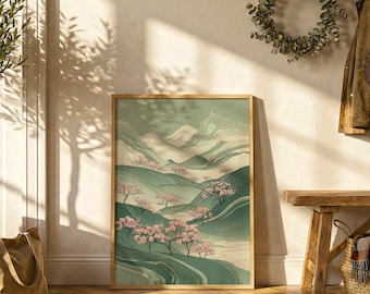 Póster de cerezo japonés / Decoración de pared de primavera