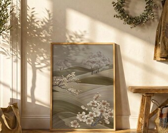 Póster de flores de cerezo japonesas / Decoración de pared en tonos neutros