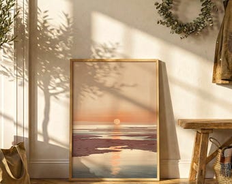 Japanese Sunset Seascape Poster | Minimal Coastal Wall Art
