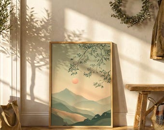 Japanese Mountain Landscape Poster | Minimal Nature Wall Art