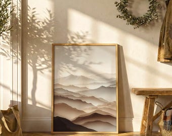 Japanese Mountain Panorama Poster | Neutral Wall Art