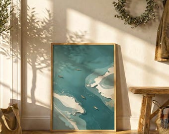 Japanese Coastal Inlet Poster | Minimal Ocean Wall Art