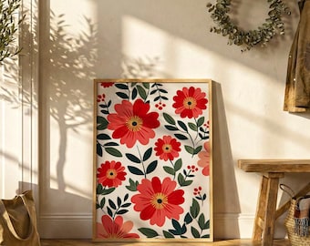 Póster con estampado floral japonés / Arte mural botánico