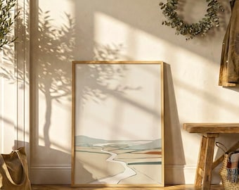 Póster de paisaje costero japonés / Arte de pared en tonos neutros