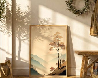 Japanese Mountain Tree Poster | Neutral Wall Art