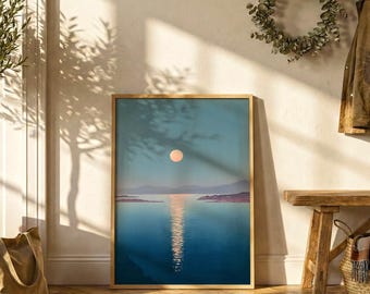 Japanese Moonlit Seascape Poster | Ocean Wall Art