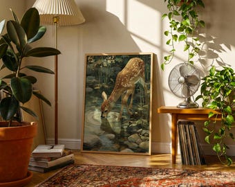 Fawn Woodland Poster | Vintage Deer Wall Art | Serene Forest Nature Print