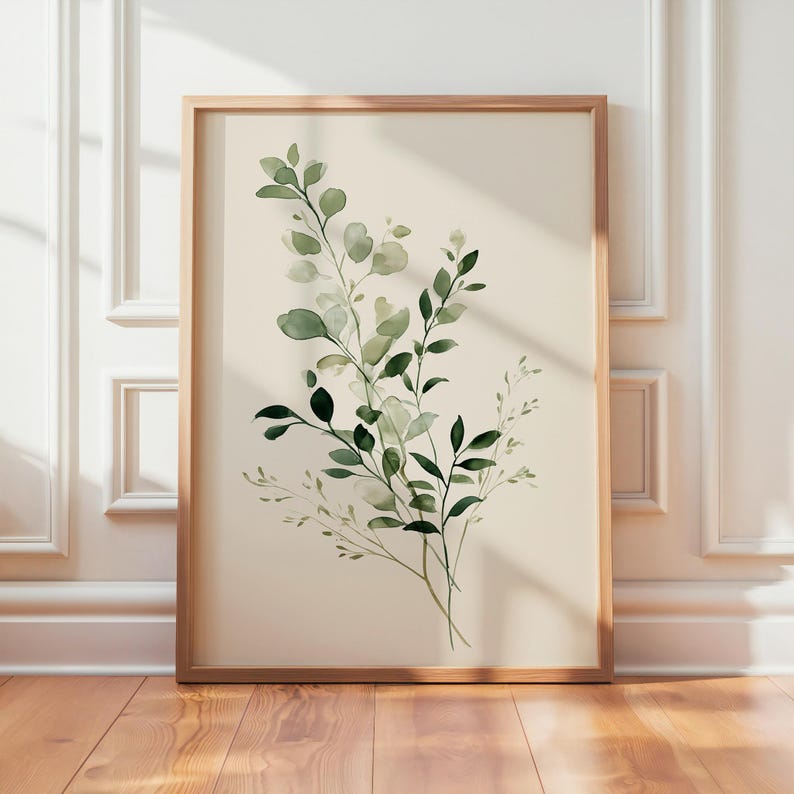 Set of 3 Sage Watercolor Botanical Prints | Minimalist Leaf Wall Art ...