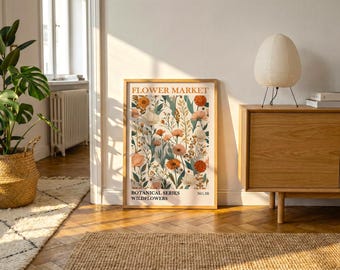 Burnt Orange Wildflower Print | Vintage Botanical Mid Century Wall Art