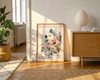 Vintage Floral Ranunculus Poster | Blush Pink Botanical Wall Art Print