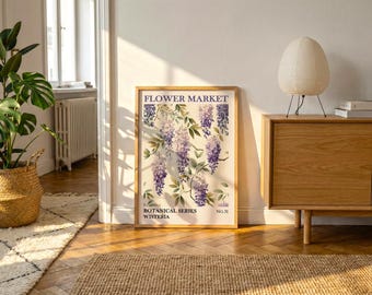 Wisteria Floral Poster | Vintage Botanical Wall Art Print, Romantic Elegant Home Decor