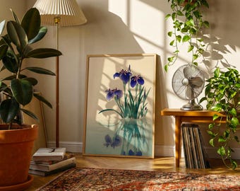 Japanese Iris Art Print, Botanical Illustration, Zen Home Decor