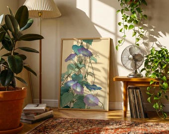 Japanese Morning Glory Art Print, Vintage Floral Illustration