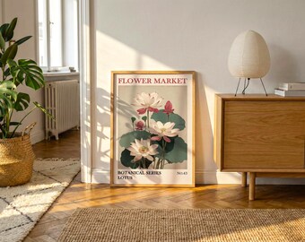 Lotus Flower Botanical Print | Vintage Pond Garden Wall Art, Parchment Background