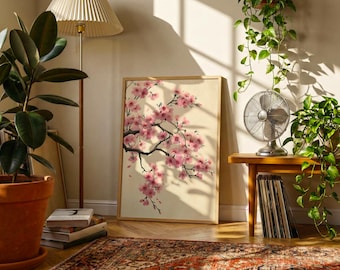 Cherry Blossom Wall Art Print – Sakura Botanical Floral Artwork, Elegant Nature Decor
