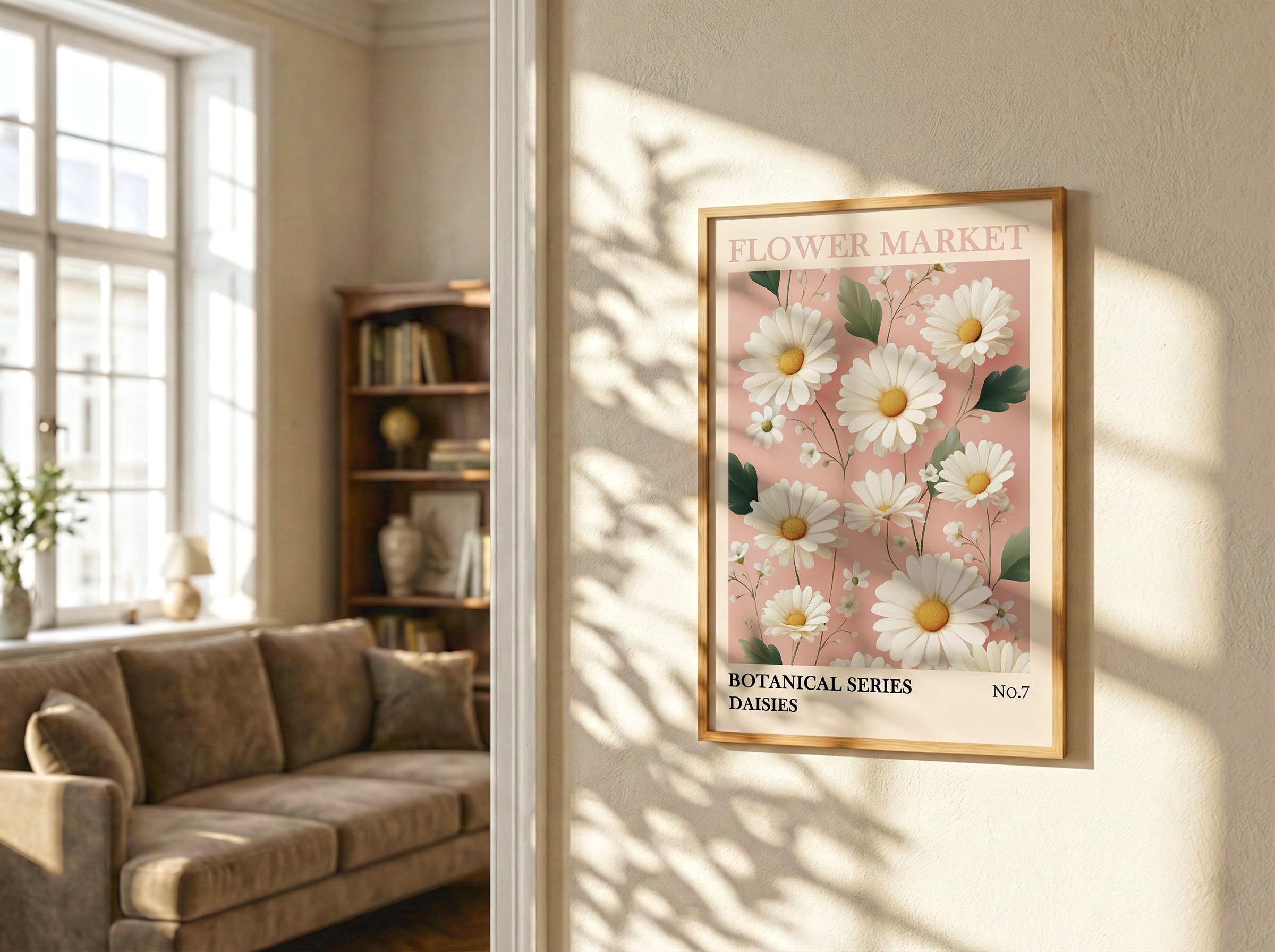 Vintage Daisy Floral Print | Blush Pink Botanical Wall Art ...