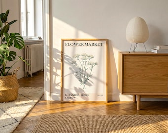 White Yarrow Botanical Print | Minimalist Floral Wall Art, Elegant Home Decor