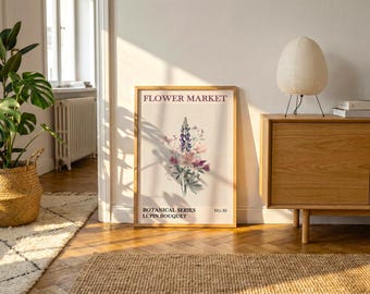Lupin Bouquet Print | Vintage Botanical Wall Art, Romantic Floral Home Decor