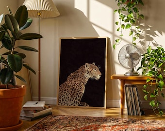 Leopard Wildlife Poster | Vintage Big Cat Wall Art | Dark Natural History Animal Print