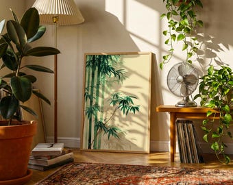 Japanese Bamboo Wall Art | Minimalist Zen Forest Poster | Sage Green Japandi Nature Print