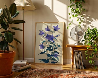 Japanese Bellflower Art Print, Botanical Illustration, Elegant Home Decor