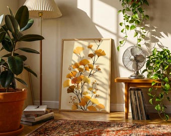 Japanese Ginkgo Branch Print | Minimalist Autumn Botanical Wall Art | Zen Japandi Decor Poster