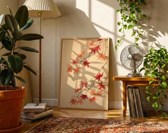 Japanese Maple Leaf Art Print, Autumn Botanical Illustration