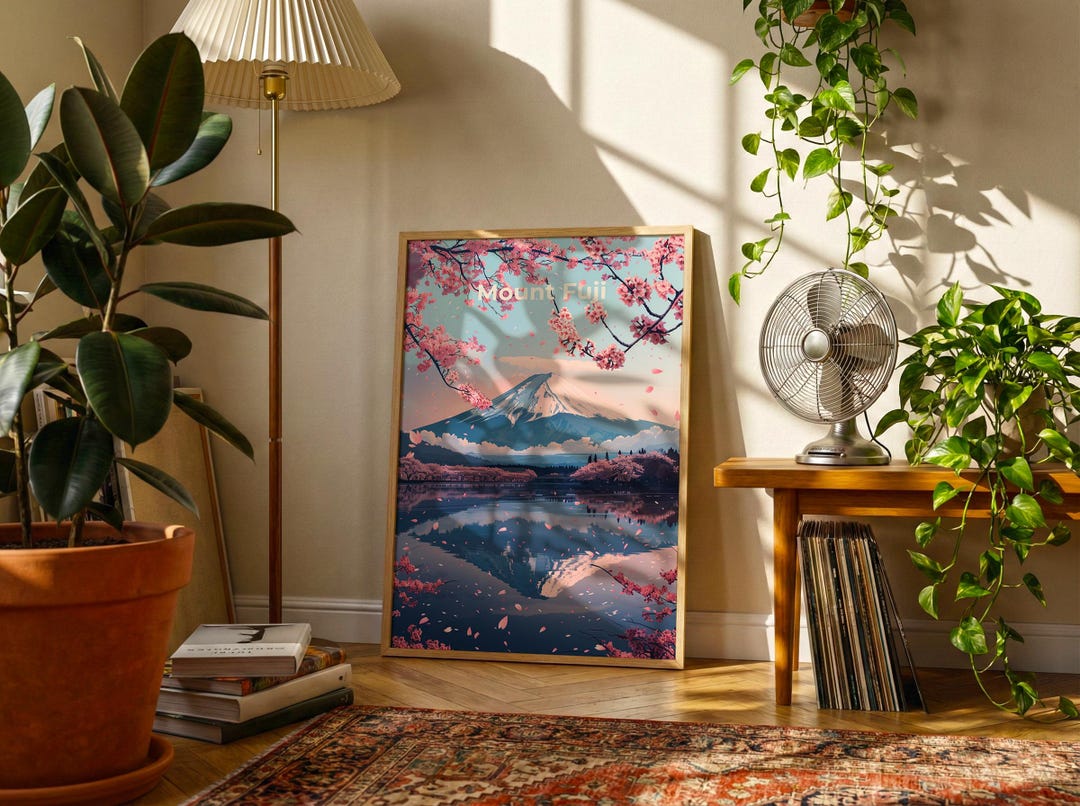 Mount Fuji Cherry Blossom Poster | Modern Graphic Japan Travel Print ...