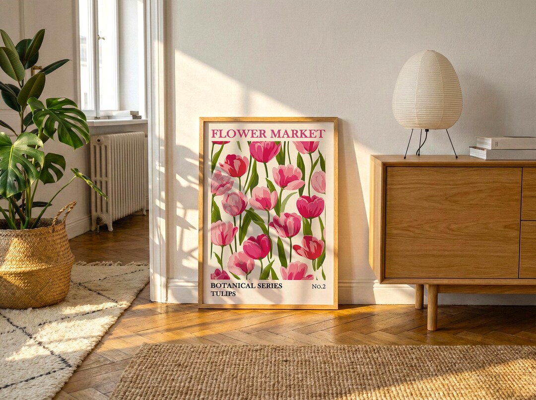 Vintage Pink Tulip Print | Cottagecore Floral Wall Art | Botanical ...