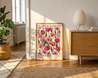 Vintage Pink Tulip Print | Cottagecore Floral Wall Art | Botanical Poster for Romantic Home Decor