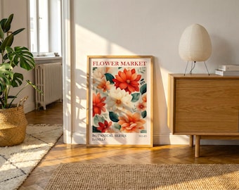 Dahlia Floral Print | Vintage Botanical Wall Art, Parchment Background