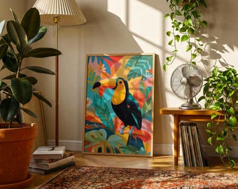 Toucan Tropical Poster | Mid Century Bird Wall Art | Colorful Jungle Animal Print