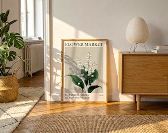 Lámina vintage de lirios del valle / Arte botánico para pared / Póster decorativo de flores blancas estilo cottagecore