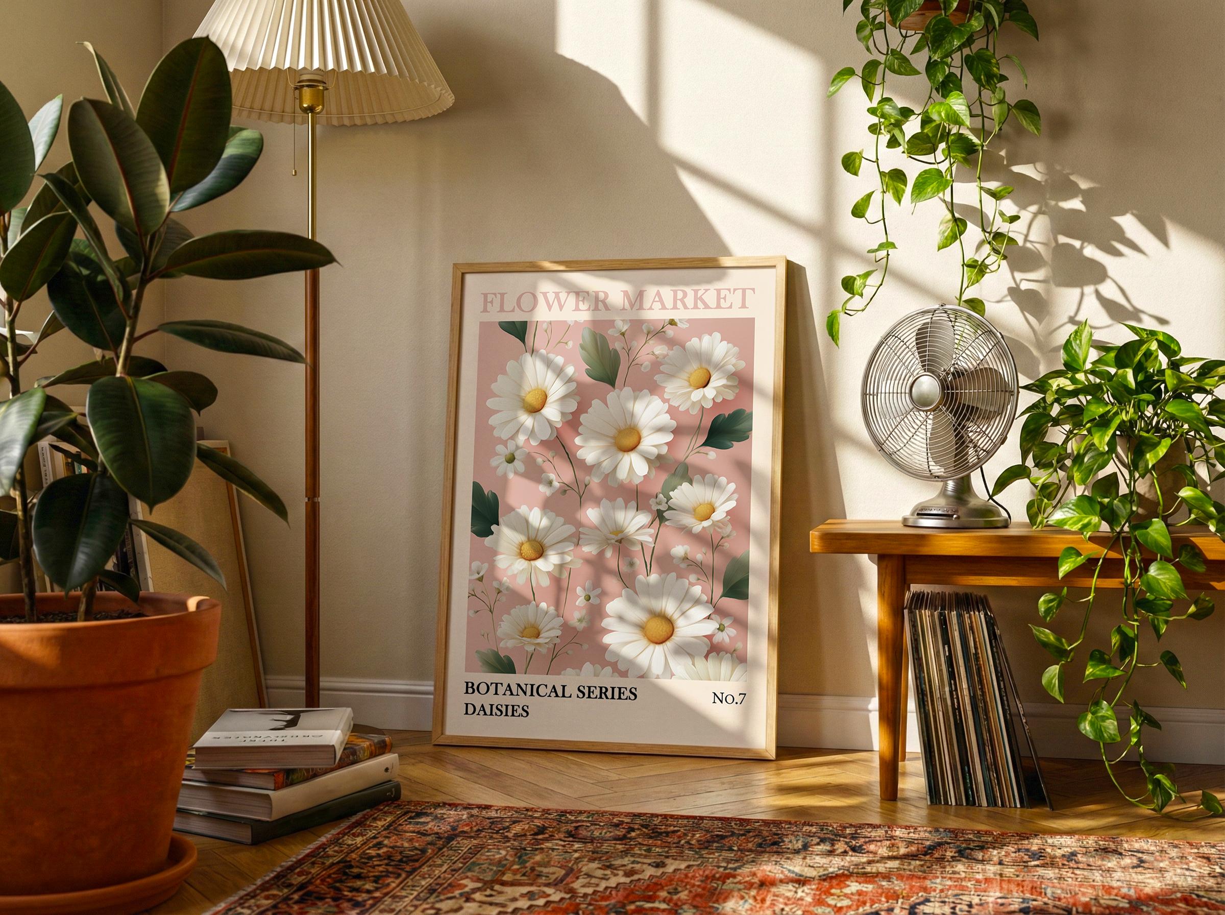 Vintage Daisy Floral Print | Blush Pink Botanical Wall Art ...