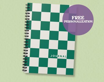 Green Checkered Spiral Journal | Minimalist Grid Notebook | Bookish Gift