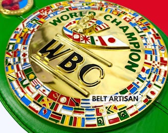 WBC-riem wereldkampioenschap boksen | Vergulde messing platen, leren band