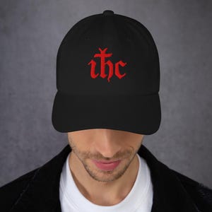 Embroidered IHC Christogram Baseball Cap, Blackletter Jesus Monogram Faith Apparel