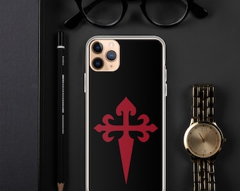 Funda para iPhone con la Cruz de Santiago roja, funda medieval para teléfono de Santiago Apóstol, símbolo de la fe católica.