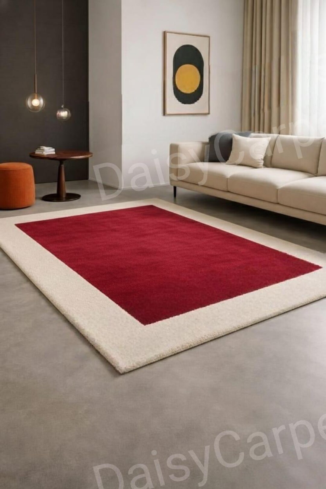 Ruby Red Area Rugs Red Area Rug With Ivory Border | Hand Tufted Wool Rug | Modern ...