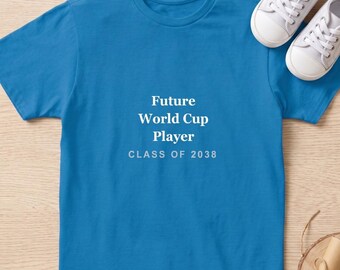 Camiseta de fútbol para niños pequeños, futuro jugador de la Copa Mundial, promoción de 2038.