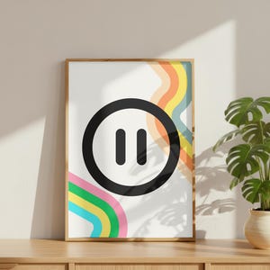 Retro Pause Button Print | Colourful Wavy Stripes Black Abstract Audio Music Symbol Printable Wall Art Poster (Digital Download)