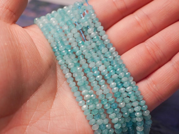 Grade A+ Natural Amazonite Micro Faceted Rondelle Beads - 3x2mm | 10 Beads or 1 Strand 15.5"