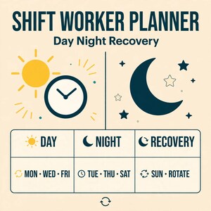 Shift Worker Planner Undated, Hyperlinked Digital Shift Planner PDF with Rotating Roster, Night Shift Pages, Sleep Tracker & Overtime Log